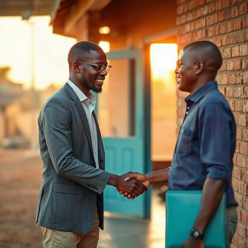 Terracspark team member and a client shaking hands outside a Garissa business premises