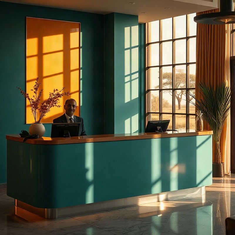 Terracspark reception desk at Landmark Plaza, Garissa, with natural light